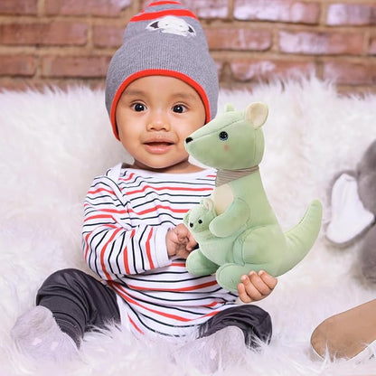 Kangaroo Stuffed Animal Plush Doll - Mother Kangaroo with Removable Child Kangaroo Plushies, Adorable Plushie for Ages 3 and Up (Green,15.74 inch)