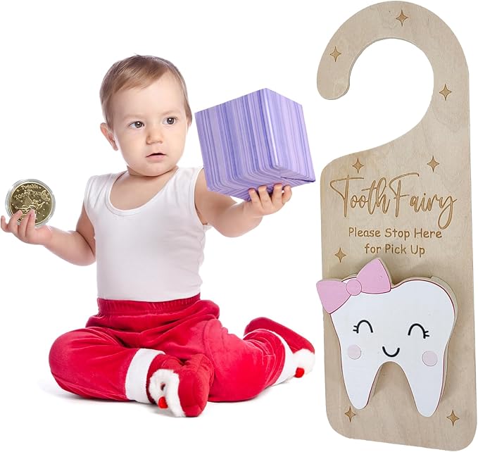 Tooth Fairy Door Hanger, Wooden Tooth Fairy Holder with Tooth