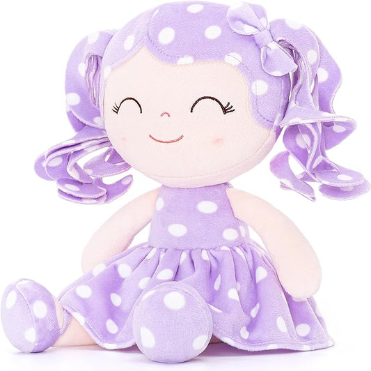 Gloveleya Soft Dolls Plush Figure Polka Dot Purple Dress Baby 12inches