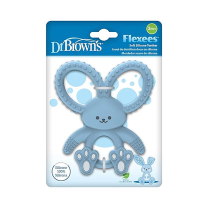 Dr. Brown's Flexees Blue Bunny, Soft 100% Silicone Baby Teether 3m+