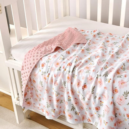 DaysU Silky Micro Soft Plush Baby Blankets for Girls with Print Floral Pattern and Soothing Raised Dots, Double Layer Bed Throws for Baby Crib 30x40 Inches