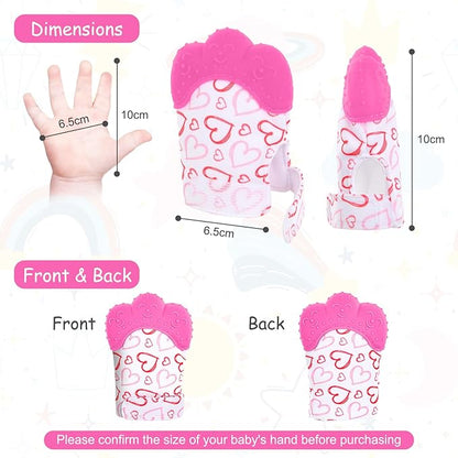 2Pack Silicone Teething Mitt, Soothing Infant Teething Mitten Pain Relief 0-12 Months