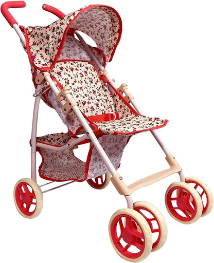 Baby Doll Stroller for Toddler Girls & Big Kids up to 8 Years Old | 28” Baby Stroller for Dolls, Toy Baby Stroller with Cute Coral Floral Print