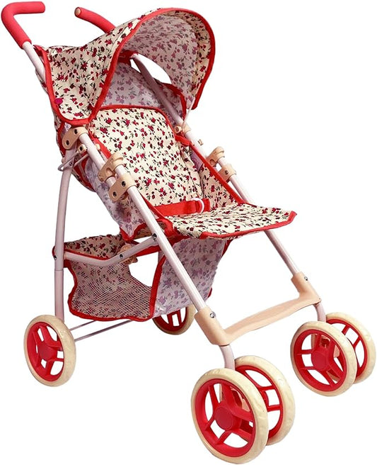 Baby Doll Stroller for Toddler Girls & Big Kids up to 8 Years Old | 28” Baby Stroller for Dolls, Toy Baby Stroller with Cute Coral Floral Print