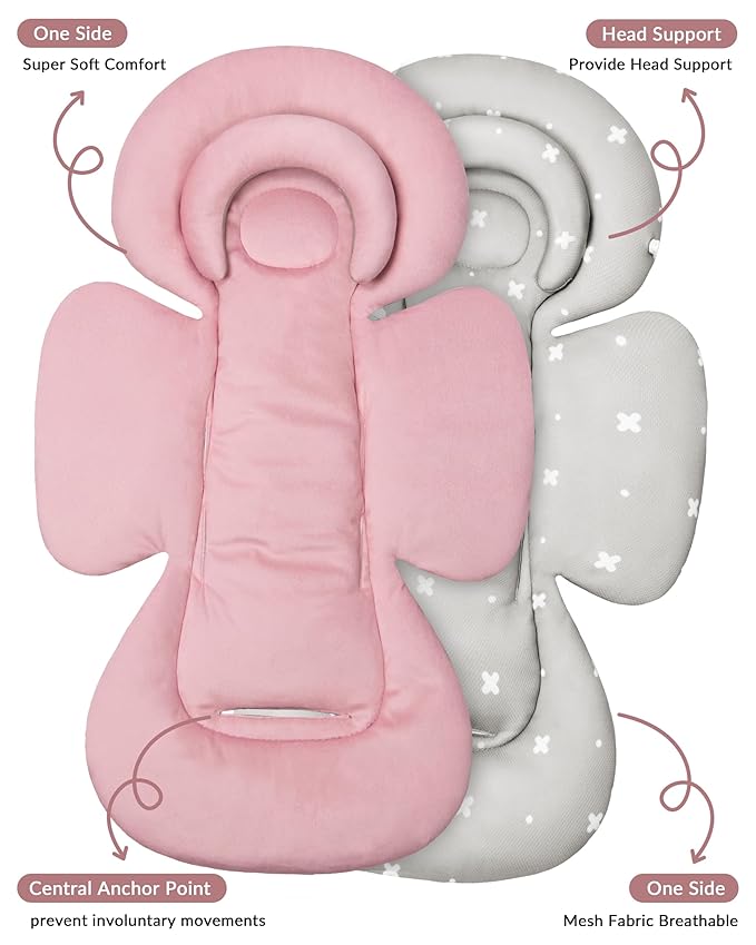 Infant Car Seat Insert with Extra Cushion for Preemie to Infants, Reversible Newborn Carseat Insert Head Support, Fits for Stroller, Baby Swing, Rocker, Bassinets, Pushchair (Pink)