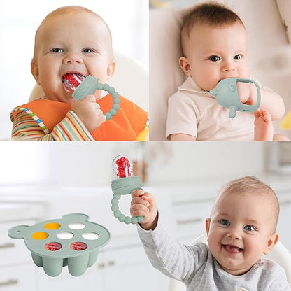 Baby Fruit Food Feeder Breastmilk Popsicle Molds for Teething Relief - 3 Pack Feeding Sets 1 Freezer 1 Teether 1 Silicone 3 Extra