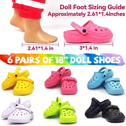 6 Pairs of Doll’s Classic Clogs, Baby Doll Accessories 18 Inch Doll Shoes 6 Colors Doll for 18 Inch Dolls 18 Inch