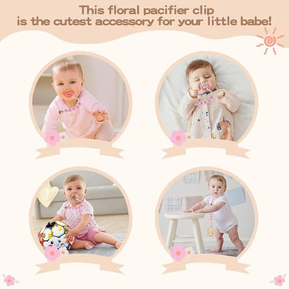 Pacifier Clips Baby Girls Floral Daisy Binky Clips Pacifier Holder