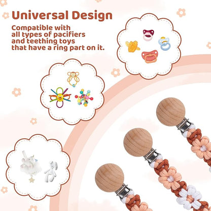 Pacifier Clip for Boys Girls Floral Daisy Macrame Baby Paci (1pack:Caramel Style
