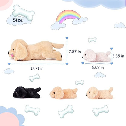 IKASA Mommy Dog Labradoodle Stuffed Animal Mom and Baby Plush Toy,Cute 17" Soft Small Mama Puppy Family Set Toy with Little Babies