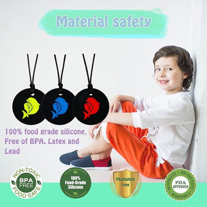 Chew Necklaces for Sensory Kids, Silicone Chewy Necklace 3Pack for Children with Autism