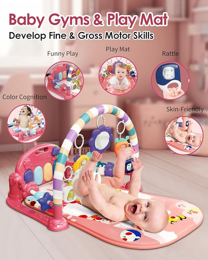 dearlomum Baby Play Mat Baby Gym,Funny Play Piano Tummy Time Baby Activity Mat with 5 Infant Sensory Baby Toys 0 to 3 6 9 12