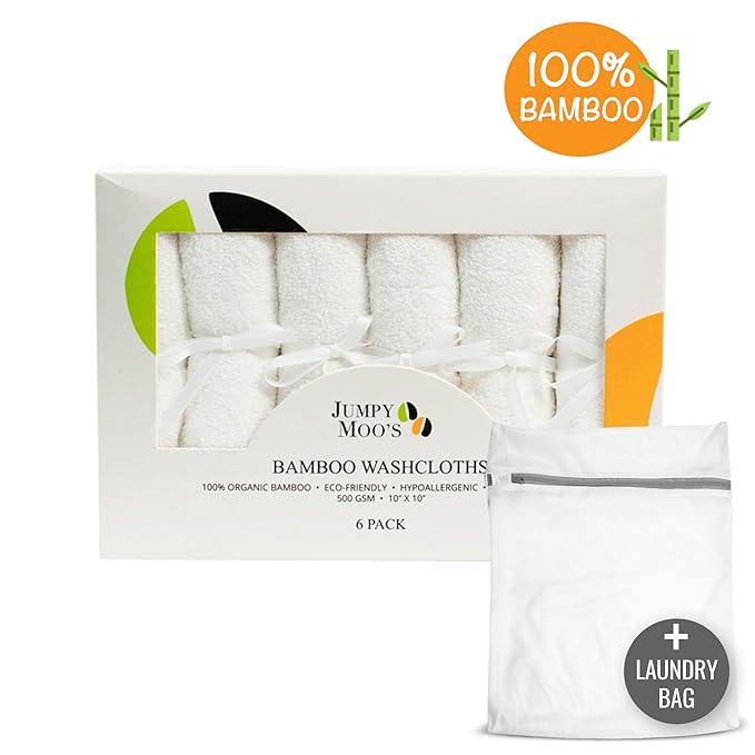 Jumpy Moo's Baby Washcloths - 100% Rayon from Bamboo, Ultra Thick 10x10 inches