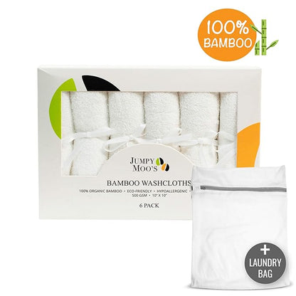 Jumpy Moo's Baby Washcloths - 100% Rayon from Bamboo, Ultra Thick 10x10 inches