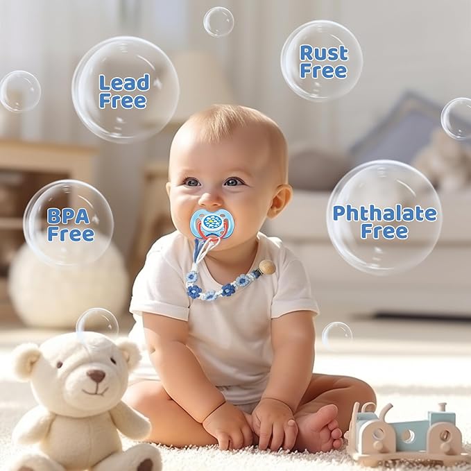 Pacifier Clip for Boys Girls Floral Daisy Macrame Baby Paci (1pack:Blue Daisy