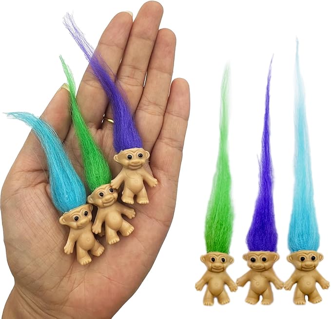 60pcs Long-haired Lucky Mini Troll Dolls, Assorted Hair Colors 0.78" Bodies, 2" Hair.