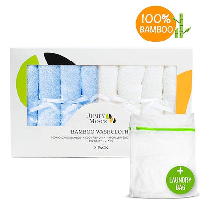 Jumpy Moo's Baby Washcloths - 100% Rayon from Bamboo, Ultra Thick 10x10 inches
