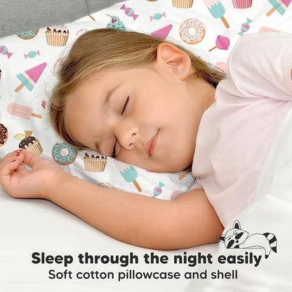 Toddler Pillow with Pillowcase - 13x18 My Little Dreamy Pillow, Organic Cotton Toddler Pillows for Sleeping, Kids Pillow, Travel Pillows, Mini Pillow, Nursery Pillow, Toddler Bed Pillow (Sweet Tooth)