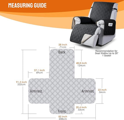 VANSOFY 100% Waterproof Recliner Chair Covers, Recliner Cover Non-Slip Dog Chair Cover Furniture Protector Washable Slipcover with Pocket, Elastic Straps for Pets, Dogs(Black, 28")