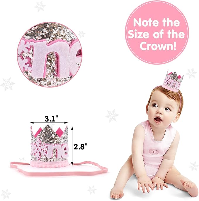 Winter Onederland Highchair Banner, Snowflake One Cake Topper Crown Hat