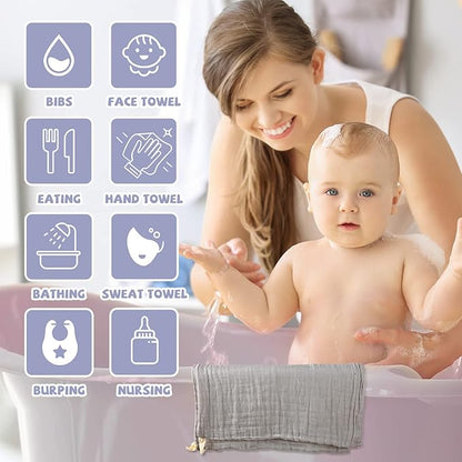MUKIN Baby Washcloths - Soft Face Cloths for Newborn, Absorbent Bath Face Towels 6-12x12 inches
