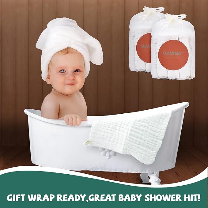 Baby Washcloths -6 Layer Soft Absorbent Face Towel - Natural Newborn Wipes for Delicate Skin