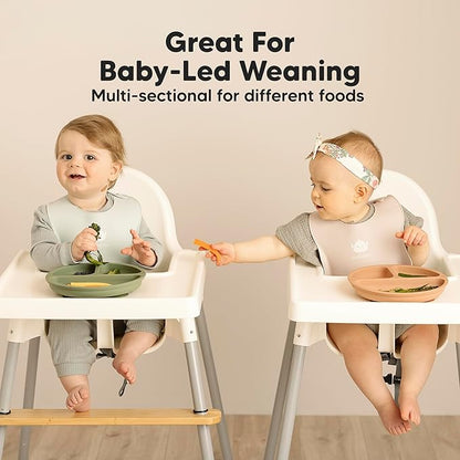 KeaBabies Suction Plates for Baby, Toddler - 3-Pack 100% Silicone Toddler Plates, Divided Baby Plates with Suction, Silicone Plates for Baby, Kids, BPA-Free, Microwave, Dishwasher Safe (Valiant)