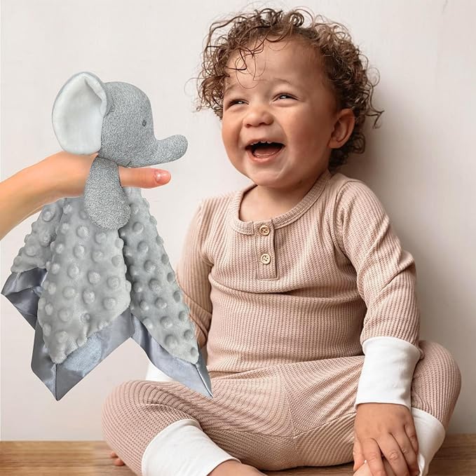 Elephant Baby Security Blanket Loveys for Babies Boys Girls, 15" Soft Baby Lovey Unisex Lovie