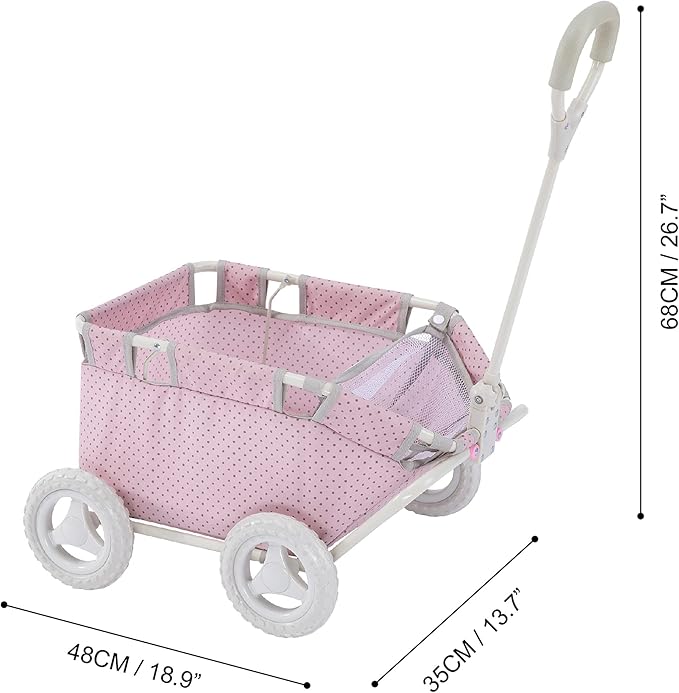 Olivia's Little World - Polka Dots Folding Princess Baby Doll Wagon, Toy Storage Wagon
