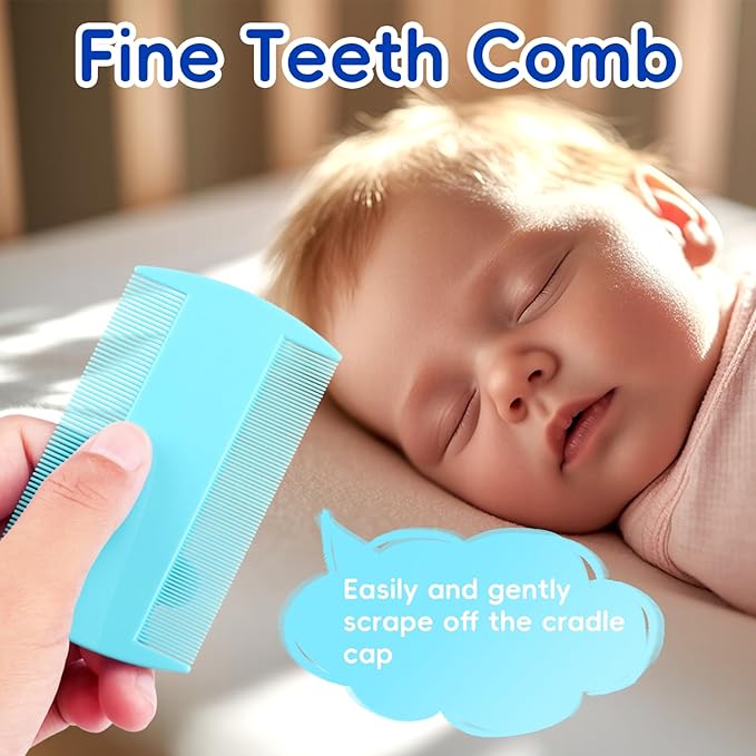 Cradle Cap Brush for Babies, Baby Bath Essentials with Silicone Scrubber Bath Sponge Dual-Sided Comb for Newborns Toddlers Boys Girls (Blue,Set of 5)