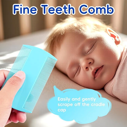 Cradle Cap Brush for Babies, Baby Bath Essentials with Silicone Scrubber Bath Sponge Dual-Sided Comb for Newborns Toddlers Boys Girls (Blue,Set of 5)