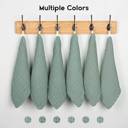 Muslin Baby Washcloths 6 Pack, 100% Cotton Wash Cloths for Babies, Large 12''X12'' Burp Cloths Absorbent and Soft for Newborn Infants Kids Boys Girls - Dark Green