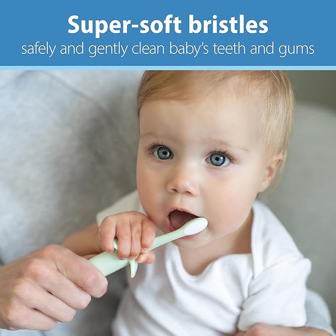 Dr. Brown's Infant-to-Toddler Training Toothbrush Set, Mint Elephant with Fluoride-Free Strawberry Baby Toothpaste, 0-3 Years (Styles May Vary)