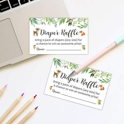Diaper Raffle Tickets Woodland Baby Shower Game Invitations Insert for Boy Girl, Bring a Pack of Diapers to Win Favors 3.5" x 2", Pack 50