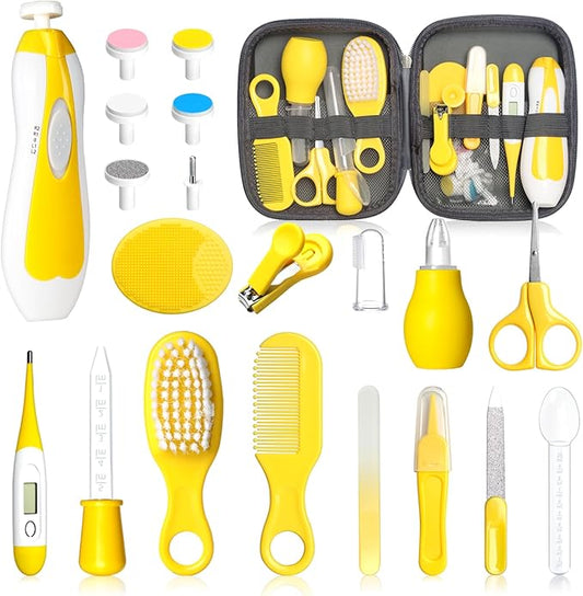 Baby Healthcare and Grooming Kit, 21pcs Baby Electric Nail Trimmer Set Newborn Nursery Health Care Set for Newborn Infant Toddlers Baby Boys Girls Kids Haircut Tools (21 Kits Yellow)