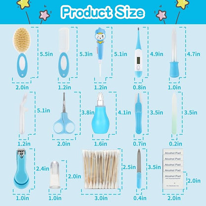 Baby Grooming Kit’╝īInfant Safety Care Setwith Hair Brush Comb Nail (20 PC-Blue