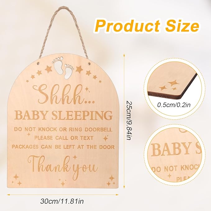 Baby Sleeping Sign for Front Door, 11.81x9.84" Do Not Knock