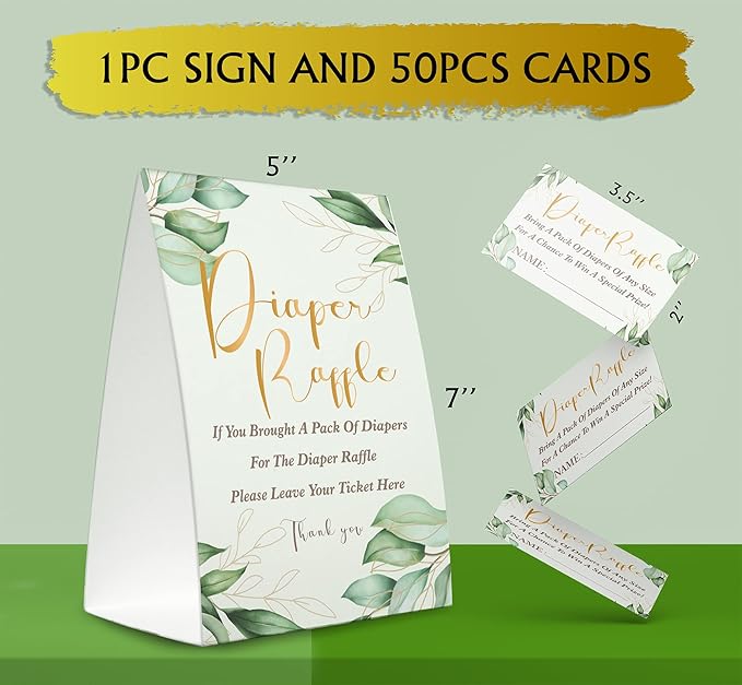Diaper Raffle Sign,Diaper Raffle Baby Shower Game Kit (1 Standing Sign + 50 Guessing Cards) Diapers-XN33