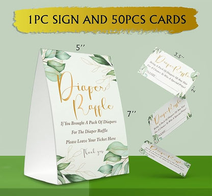 Diaper Raffle Sign,Diaper Raffle Baby Shower Game Kit (1 Standing Sign + 50 Guessing Cards) Diapers-XN33