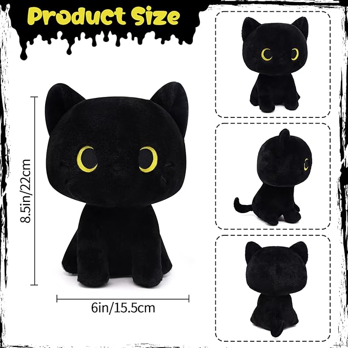 Black Cat Plush Toy, Cute Black Cat Stuffed Animals Kawaii Black Cat Plushie Doll
