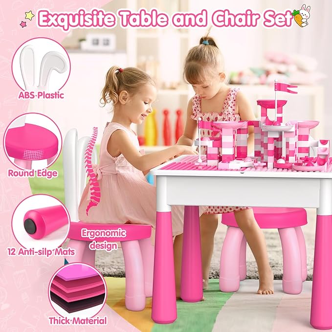Kids Toddler Table and Chair Set: Activity Table with 152Pcs 2 Rabbit 3-10 Year