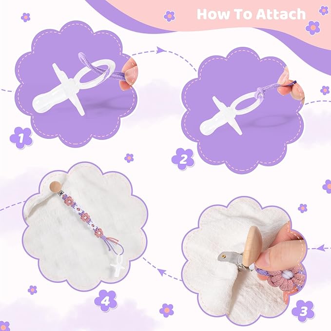 Pacifier Clip for Boys Girls Floral Daisy Macrame Baby Paci (2pack:Pink Daisy