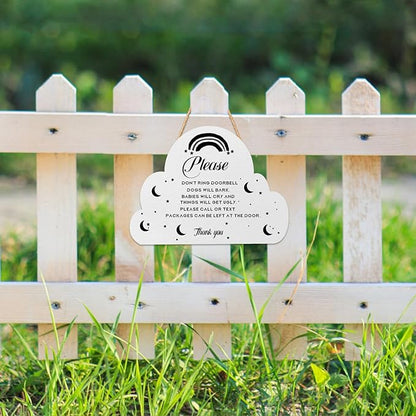 Baby Sleeping Wooden Hanging Sign for Front Door,Sleeping Baby Door Sign Decor,9.8x11.8inch