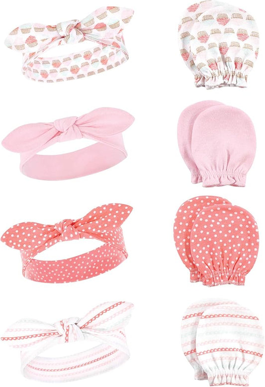 Hudson Baby Baby Girls' Cotton Headband and Scratch Mitten Set