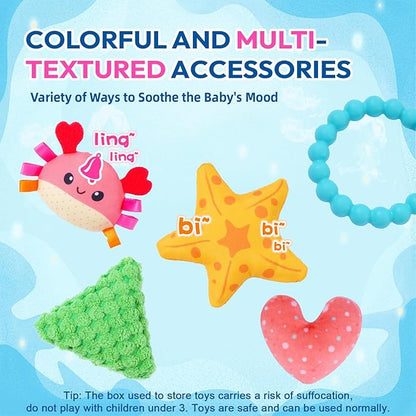 Jollybaby Plush Stuffed Activity Pull String Hanging Toys for Stroller Car Seat Crib or Gym, Montessori Sensory Carseat Toy for Baby 0-3-6-12-18 Months, Whale Toy for Infant Baby Boy Girl Gifts