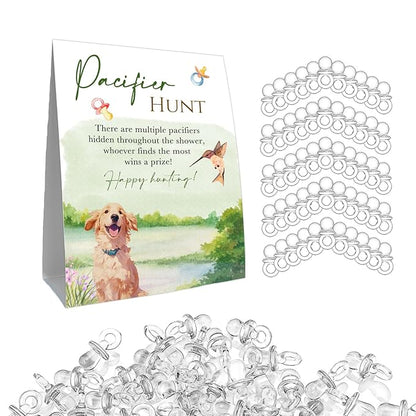 Pacifier Hunt Sign, Mini Pacifiers Baby Shower Game Set 50Pcs White 5 * 7IN