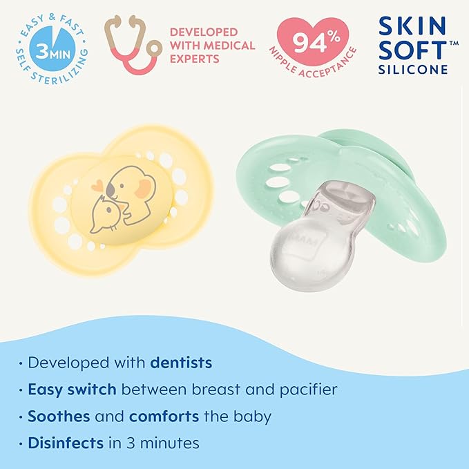 MAM Original Matte Baby Pacifier, Nipple Shape Helps Promote Healthy Oral Development 2 Pack, 6-16 Months, Unisex,2 Count 1)