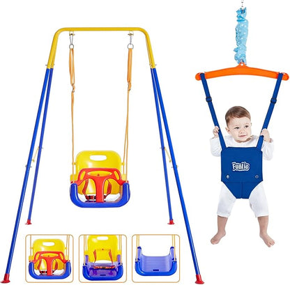 FUNLIO 2 in 1 Swing Set for Toddler & Baby Jumper, Heavy Duty Kids Swing & Bouncer with 4 Sandbags