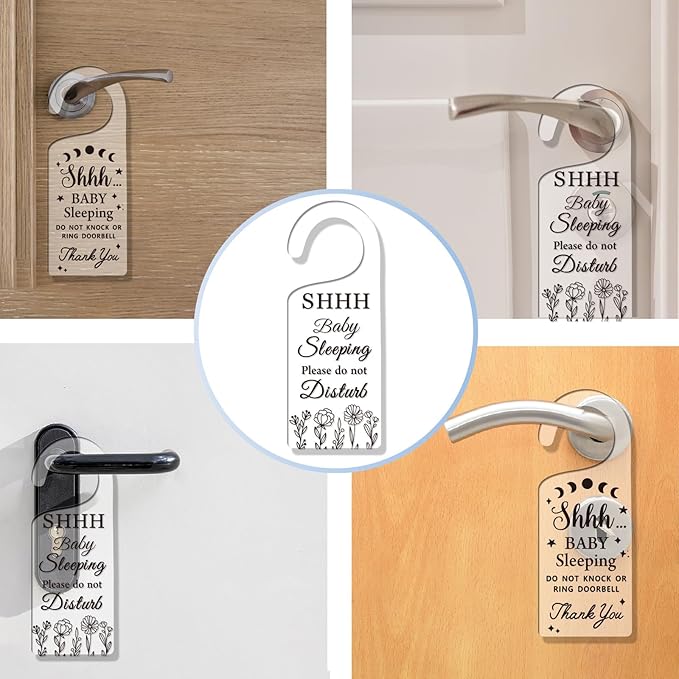 CHGCRAFT 2Pack Baby Sleeping Door Hands Hanger Sign Acrylic Notice
