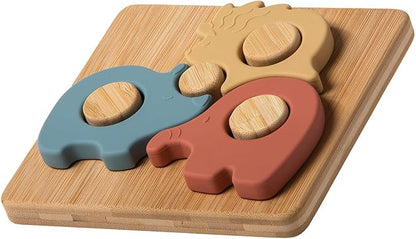 Mary Meyer Baby and Toddler Toys Simply Silicone Sorting Puzzle with Bamboo Base for 12+ Months Old Preschool Gifts, 7 x 6-Inches